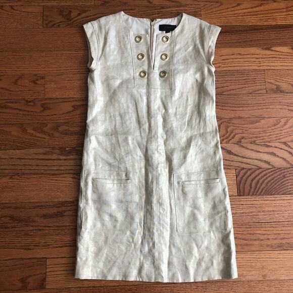 J.CREW METALLIC GOLD Linen Shift Sleeveless Linen Dress Women's Size 00 - Picture 3 of 11